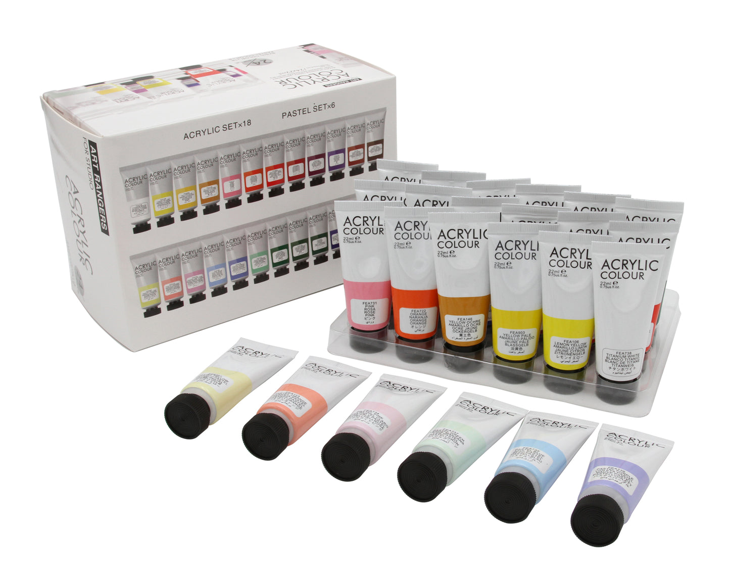 Acrylfarben 24x22 ml Grundfarben mit Pastell